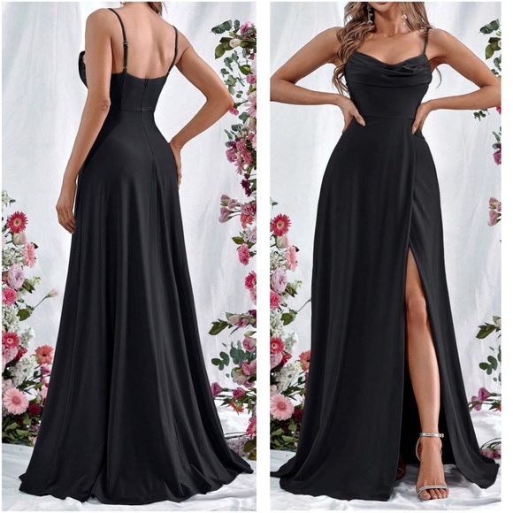 Luxe Satin Draped Party Formal Prom Wedding maxi Dress - Picture 7 of 7